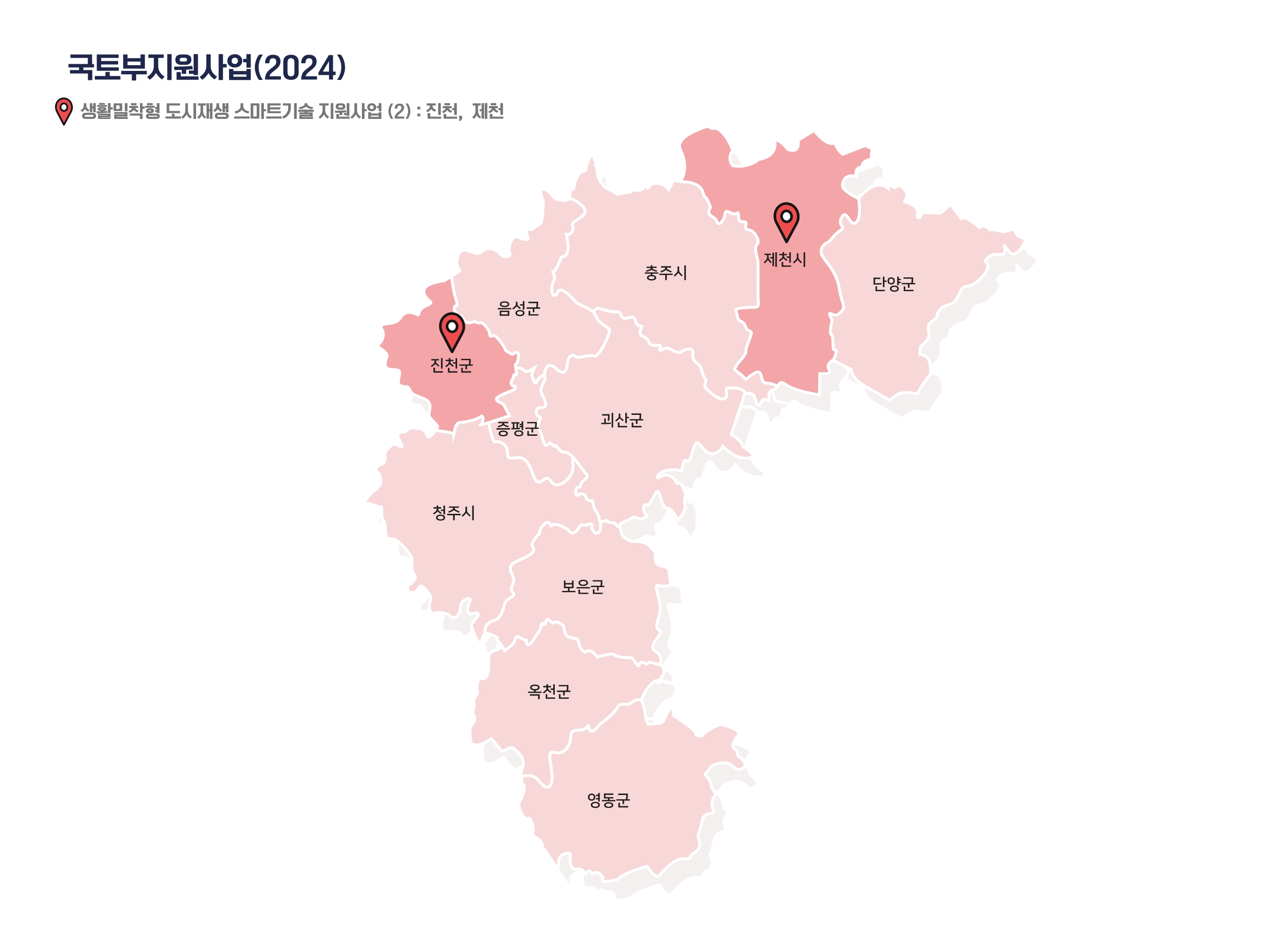 충청북도내의 제천시, 충주시, 음성군, 청주시, 영동군